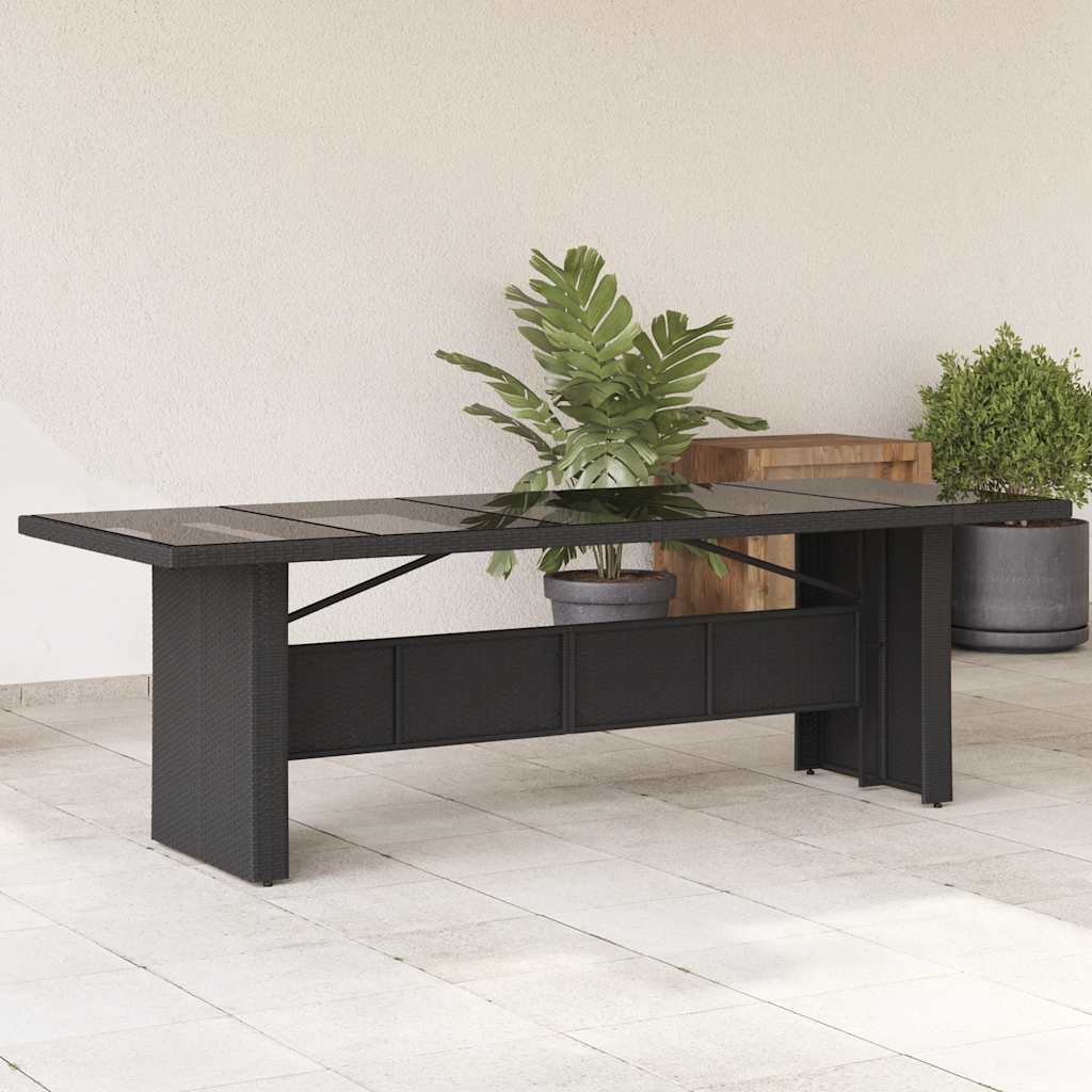 vidaXL Tr&auml;dg&aring;rdsbord med glasskiva svart 240x90x75 cm konstrotting