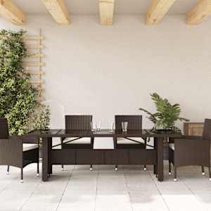 Zahradní stůl se skleněnou deskou hnědý 240x90x75 cm polyratan - obrázek 3