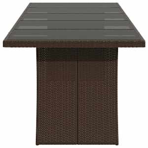 Zahradní stůl se skleněnou deskou hnědý 240x90x75 cm polyratan - obrázek 5