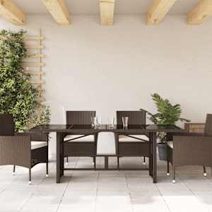 Zahradní stůl se skleněnou deskou hnědý 190x80x75 cm polyratan - obrázek 3