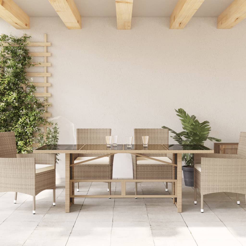 vidaXL Puutarhapöytä lasipöytälevy beige 190x80x75 cm polyrottinki