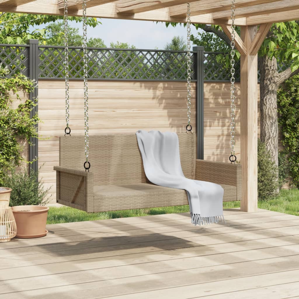 vidaXL Keinupenkki beige polyrottinki 119x56x48 cm