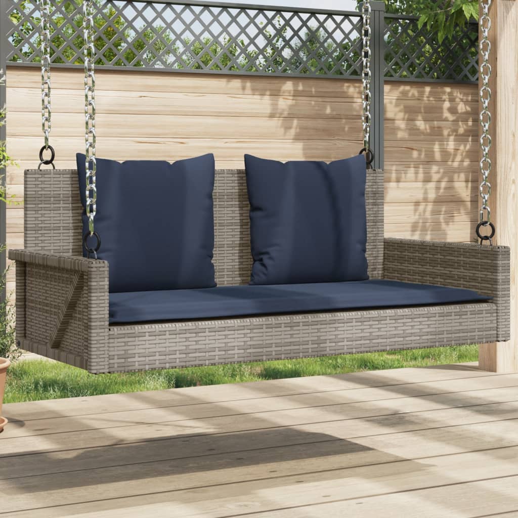 vidaXL Schaukelbank mit Kissen Grau 119x56x48 cm Poly Rattan
