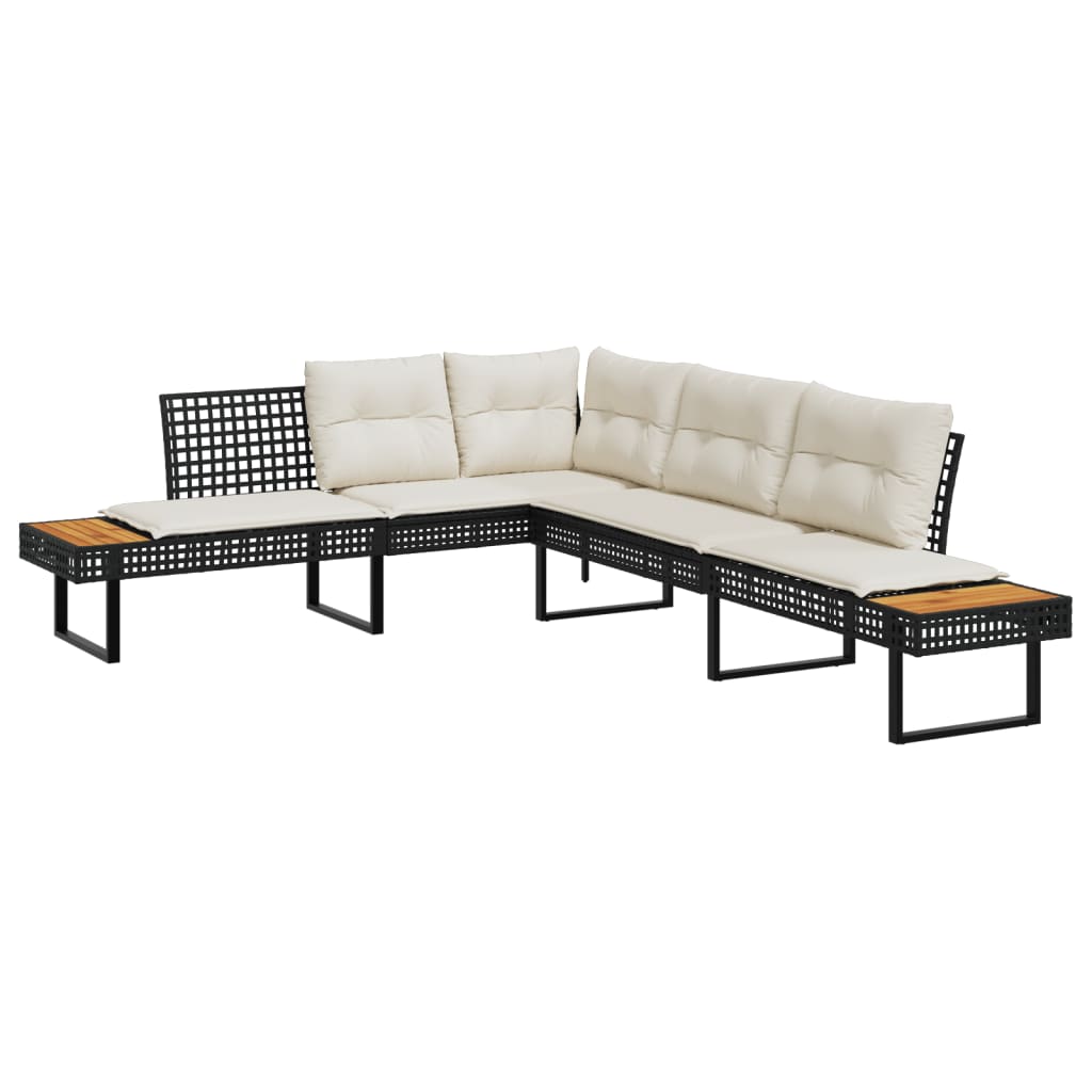 Thumbnail - vidaXL Gartensofa in L-Form mit Kissen Schwarz Poly Rattan und Akazie