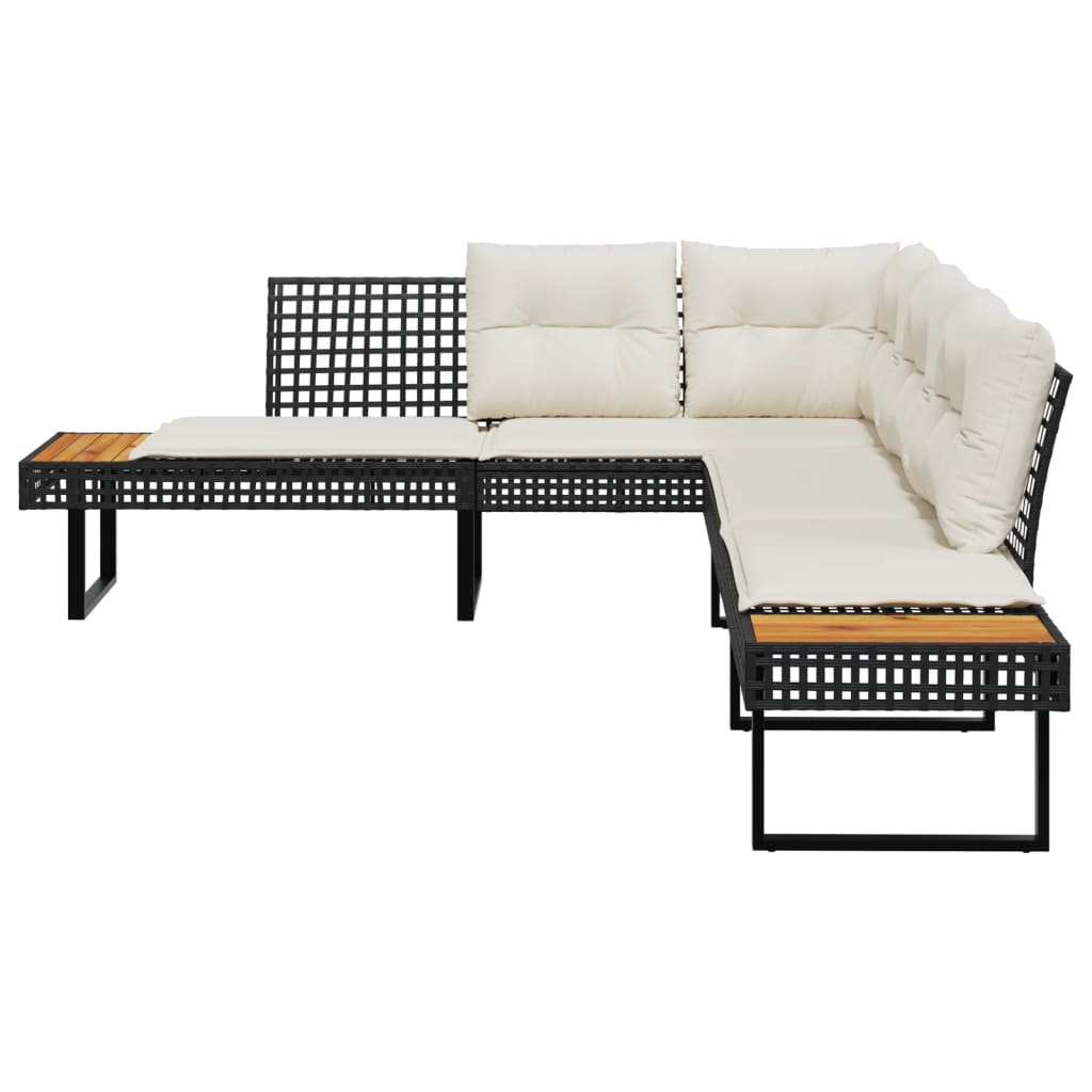 Thumbnail - vidaXL Gartensofa in L-Form mit Kissen Schwarz Poly Rattan und Akazie
