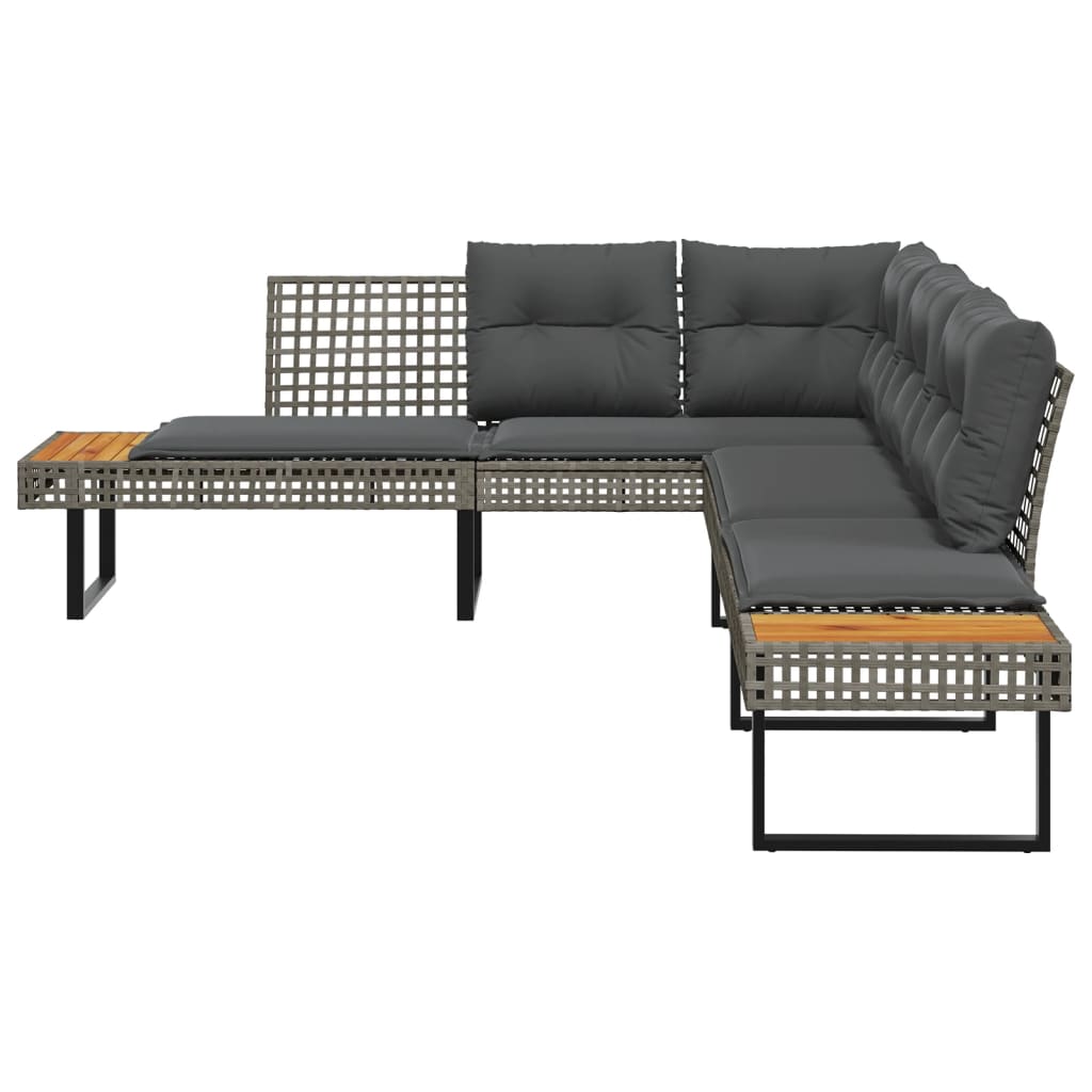 Thumbnail - vidaXL Gartensofa in L-Form mit Kissen Grau Poly Rattan und Akazie