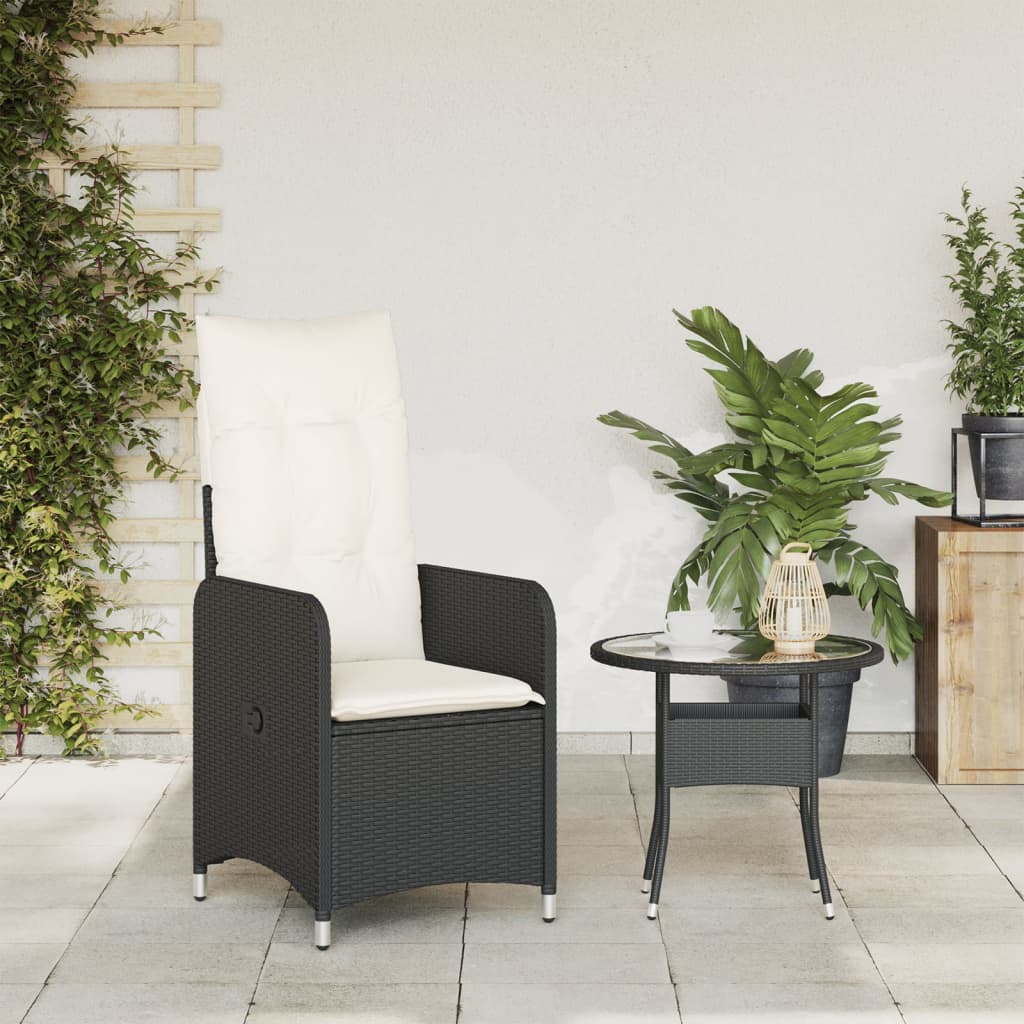 vidaXL Tuinstoel verstelbaar met kussens poly rattan zwart afbeelding