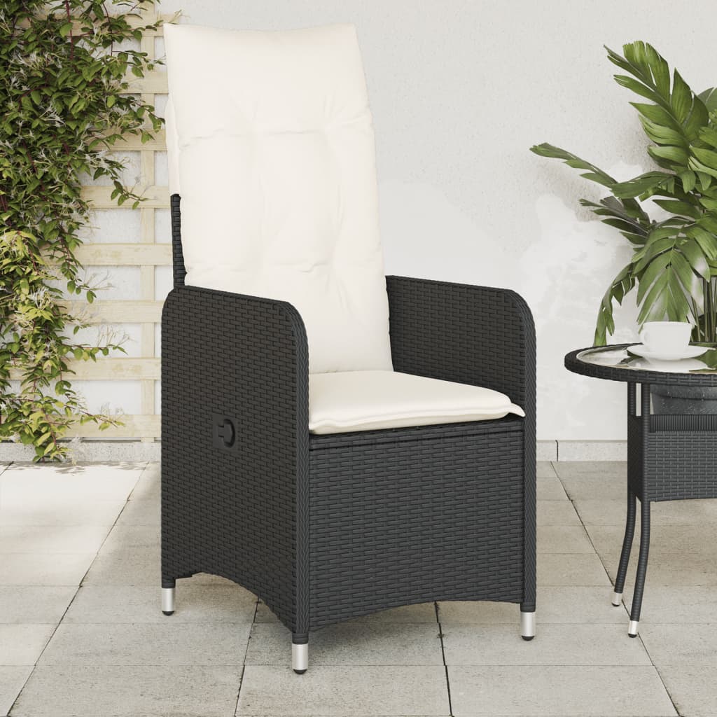 vidaXL Gartensessel Verstellbar mit Kissen Schwarz Poly Rattan