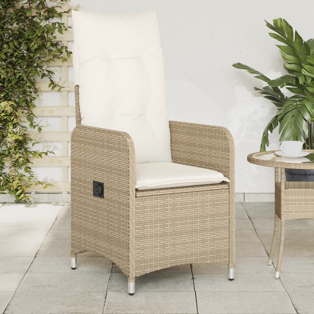 vidaXL Gartensessel mit Kissen Verstellbar Beige Poly Rattan