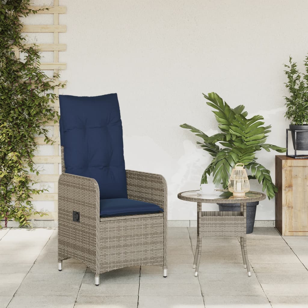 vidaXL Tuinstoel verstelbaar met kussens poly rattan grijs