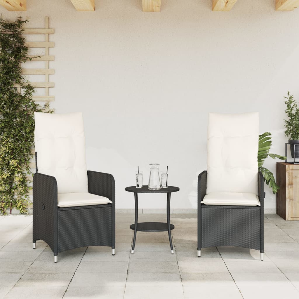 vidaXL Tuinstoelen 2 st verstelbaar met kussens poly rattan zwart afbeelding