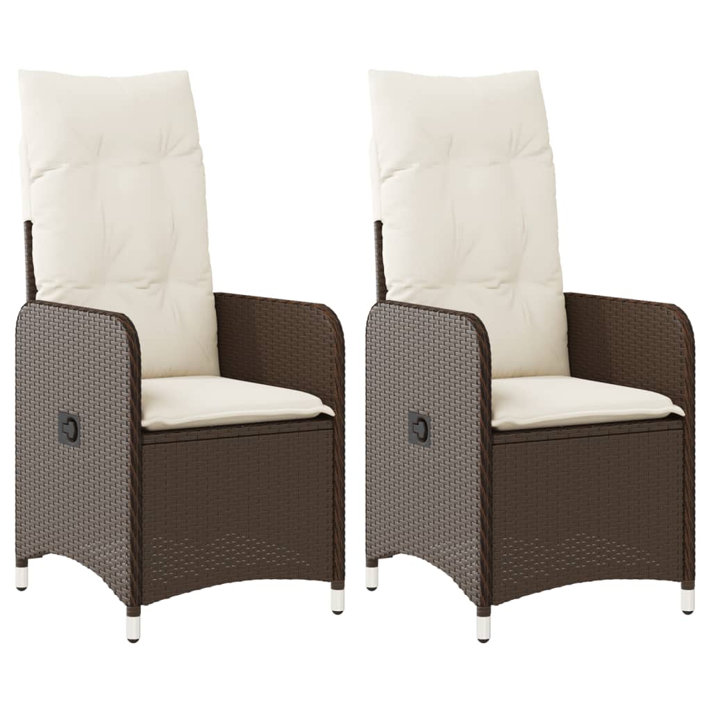 vidaXL Polohovací zahradní křesla 2 ks s poduškami hnědá polyratan