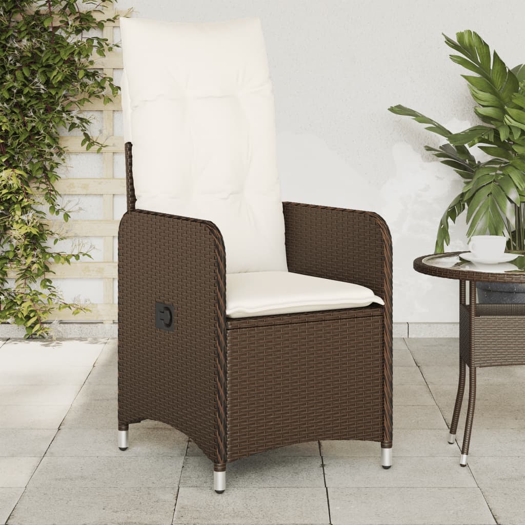 vidaXL Gartensessel mit Kissen 2 Stk. Verstellbar Braun Poly Rattan