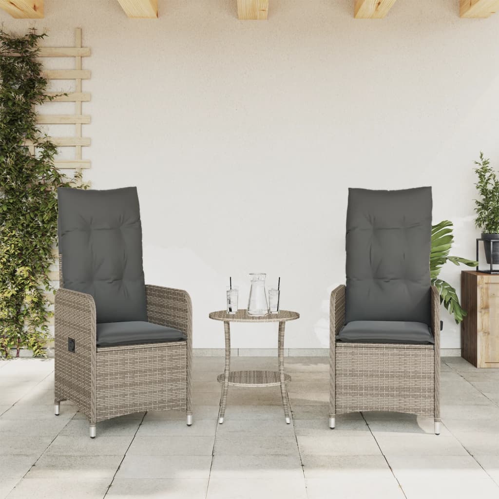 vidaXL Tuinstoelen 2 st verstelbaar met kussens poly rattan grijs afbeelding