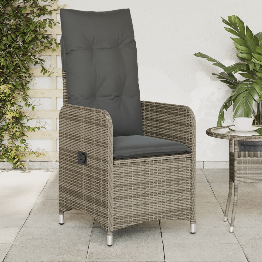 vidaXL Gartensessel mit Kissen 2 Stk. Verstellbar Grau Poly Rattan