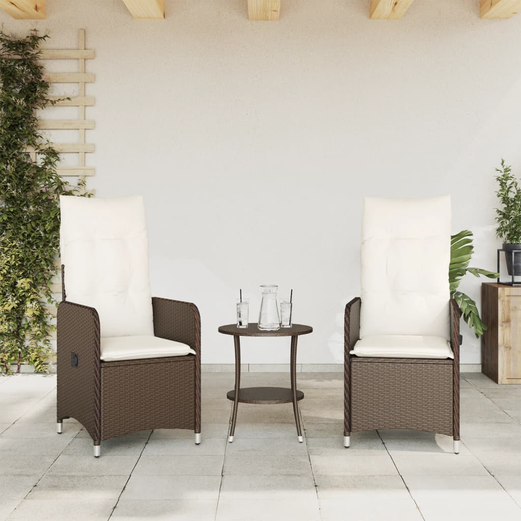 vidaXL Tuinstoelen 2 st verstelbaar met tafel poly rattan bruin afbeelding