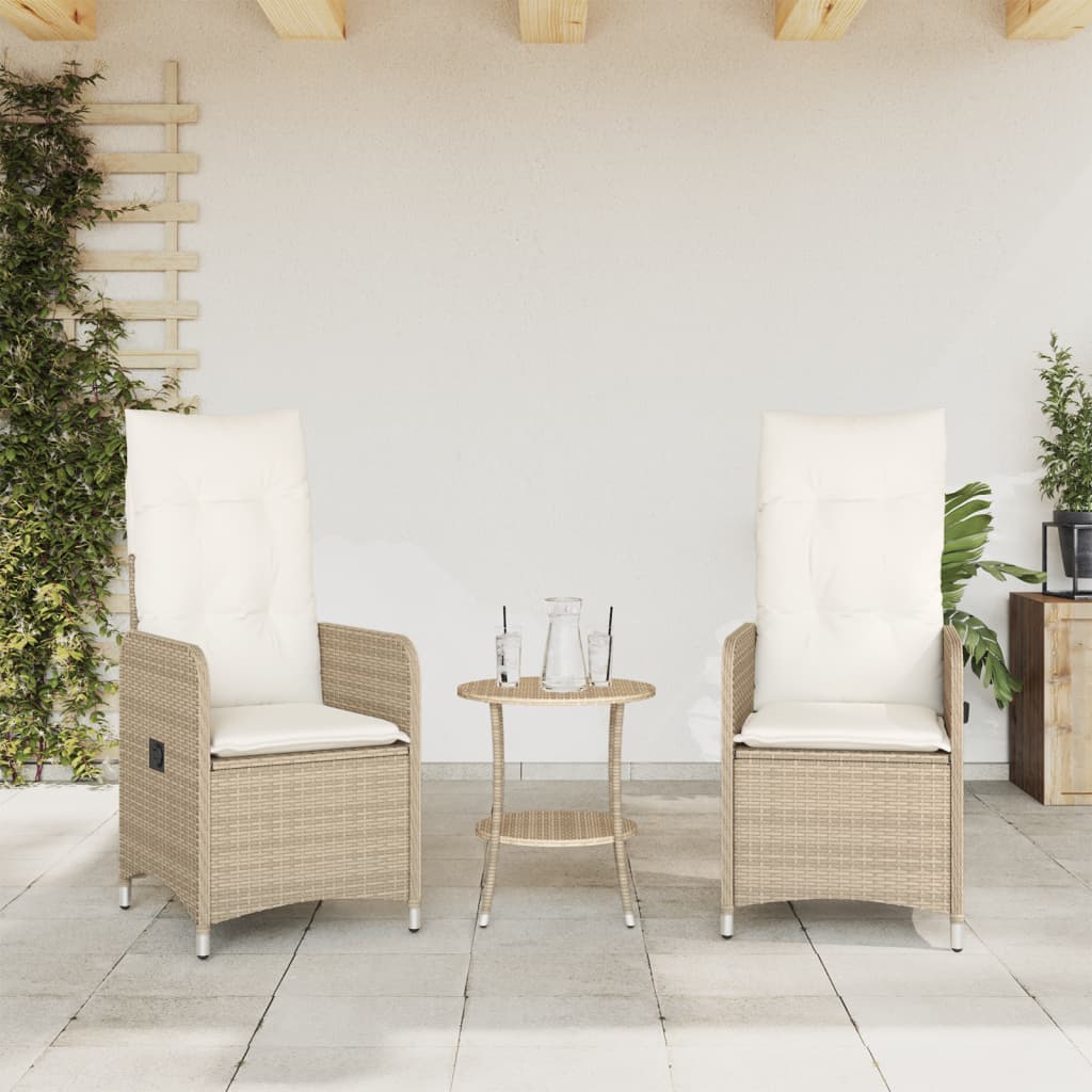 vidaXL Tuinstoelen 2 st verstelbaar met tafel poly rattan beige afbeelding