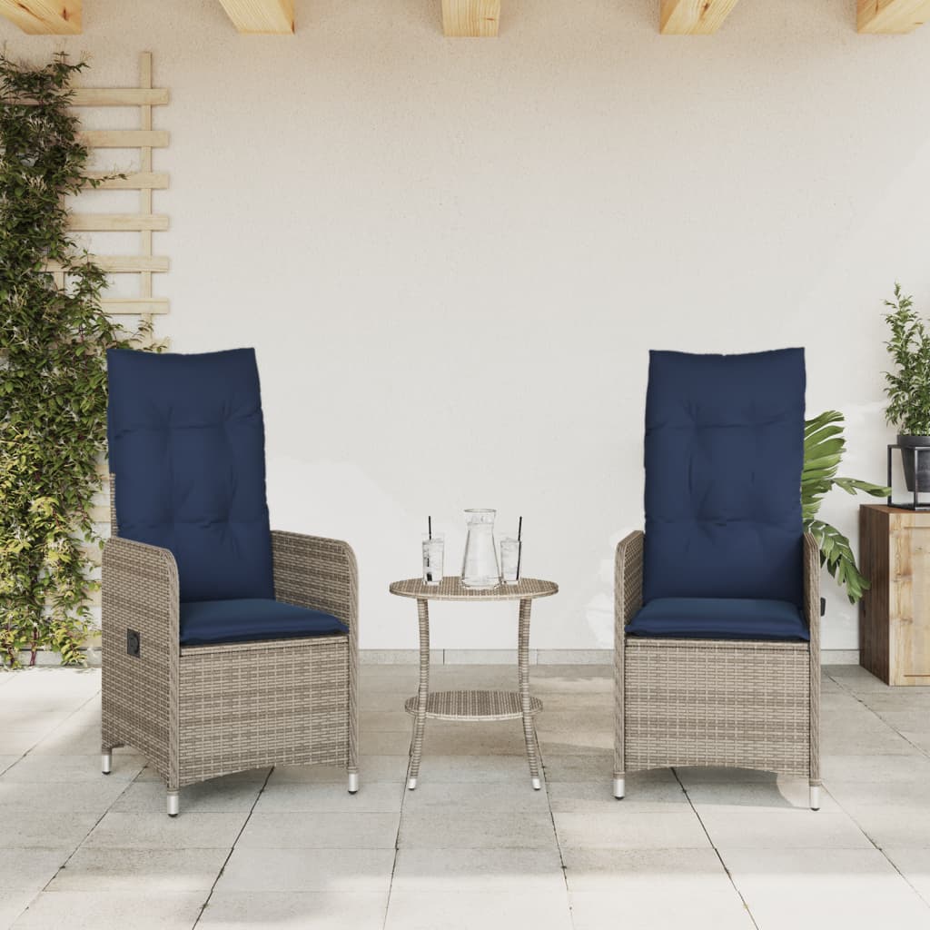 vidaXL Tuinstoelen 2 st verstelbaar met tafel poly rattan grijs