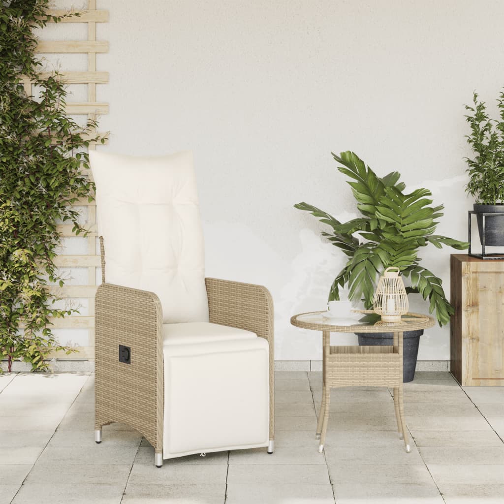 vidaXL bézs polyrattan dönthető kerti szék párnákkal