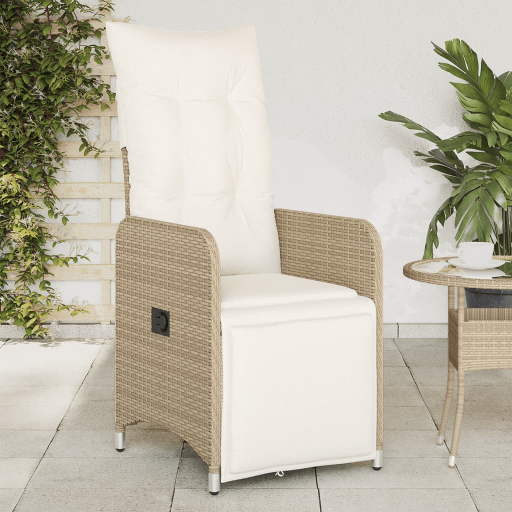 vidaXL Gartensessel mit Kissen Verstellbar Beige Poly Rattan