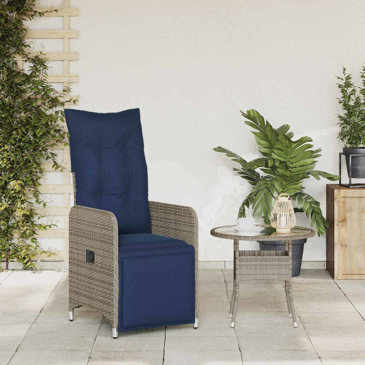 Havestol med hynder grå polyrattan - Billede 3