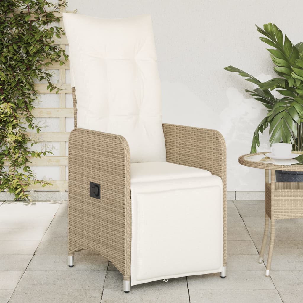 vidaXL Gartensessel mit Kissen 2 Stk. Verstellbar Beige Poly Rattan