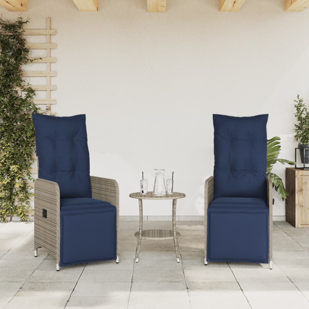 vidaXL Tuinstoelen 2 st verstelbaar met kussens poly rattan grijs