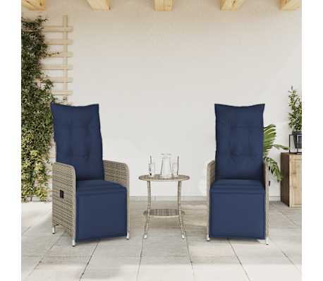 vidaXL Lot de 2 chaises de jardin inclinables avec coussins en r&eacute;sine tress&eacute;e grise
