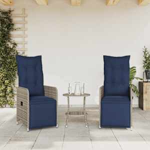 vidaXL Lot de 2 chaises de jardin inclinables avec coussins en r&eacute;sine tress&eacute;e grise