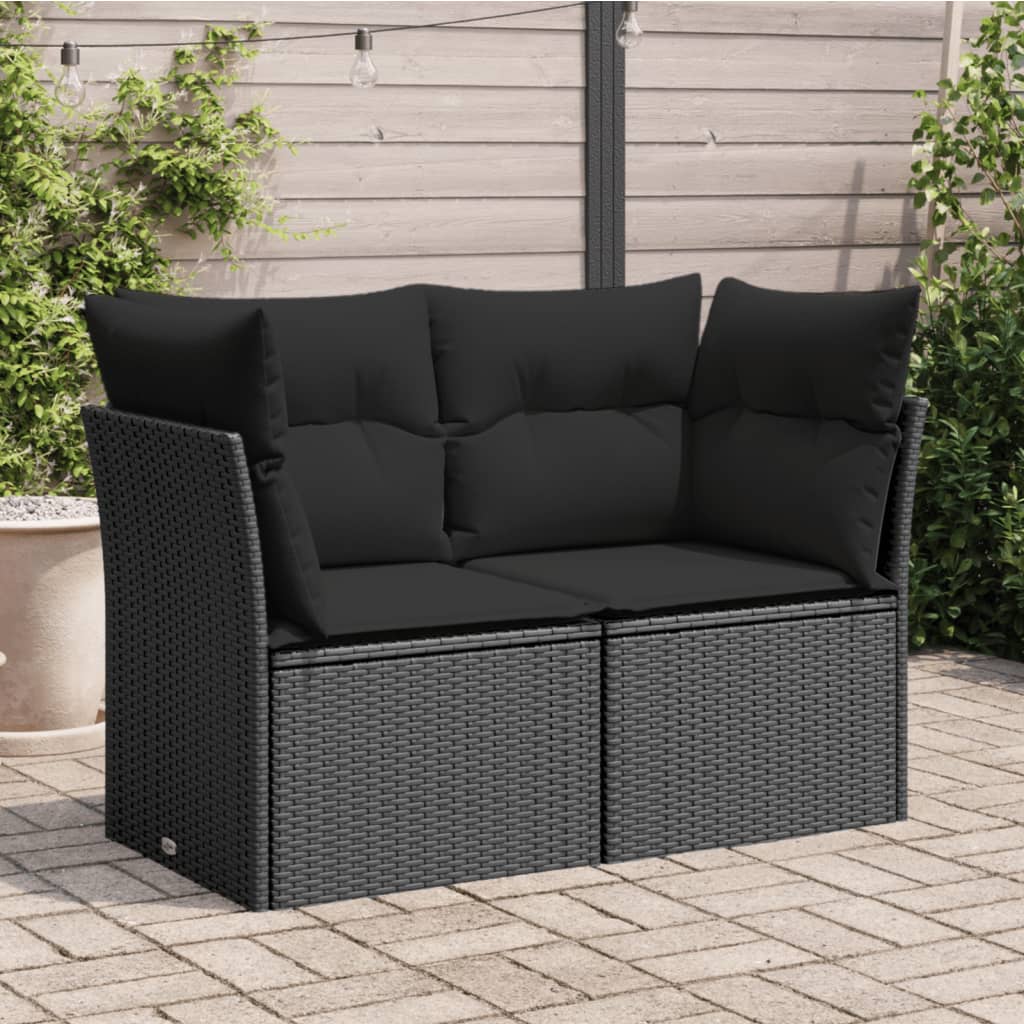 vidaXL 2-personers havesofa med hynder polyrattan sort