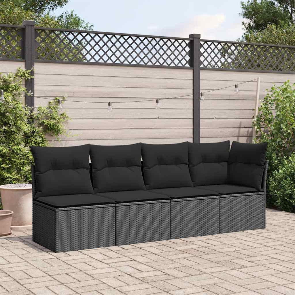 Thumbnail - vidaXL Gartensofa mit Kissen 4-Sitzer Schwarz Poly Rattan