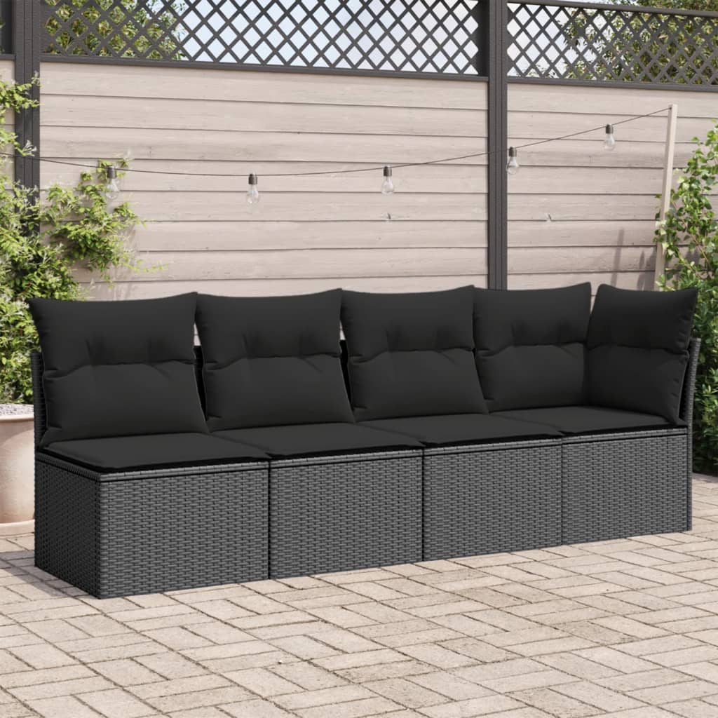 vidaXL 4-personers havesofa med hynder polyrattan sort