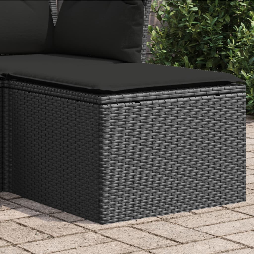 vidaXL Garden Stool with Cushion Black 55x55x37 cm Poly Rattan