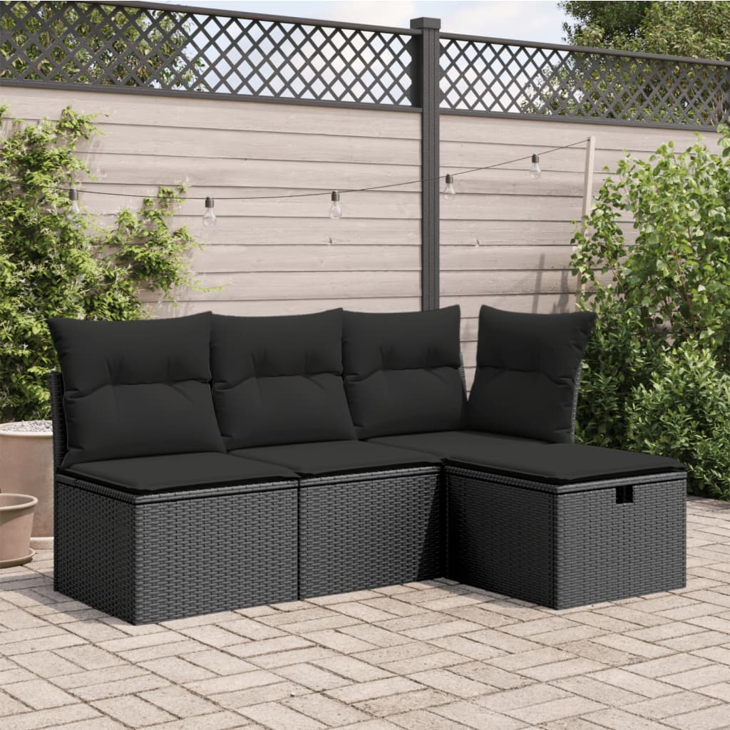 vidaXL Gartenhocker mit Kissen Schwarz 55x55x37 cm Poly Rattan