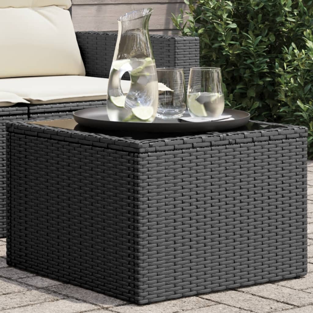 vidaXL havebord med glastop 55x55x37 cm polyrattan sort