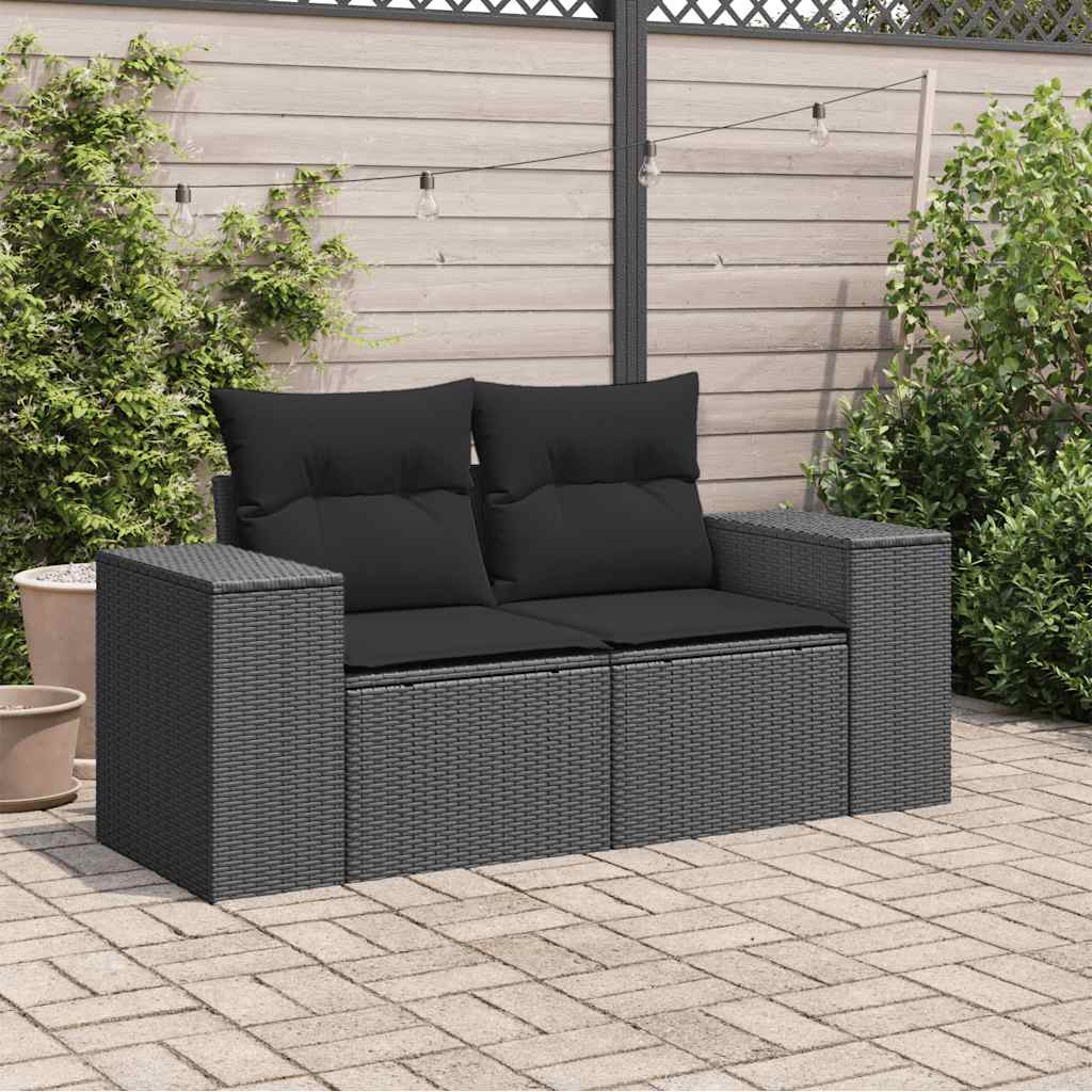 vidaXL Tuinbank 2-zits met kussens poly rattan zwart afbeelding