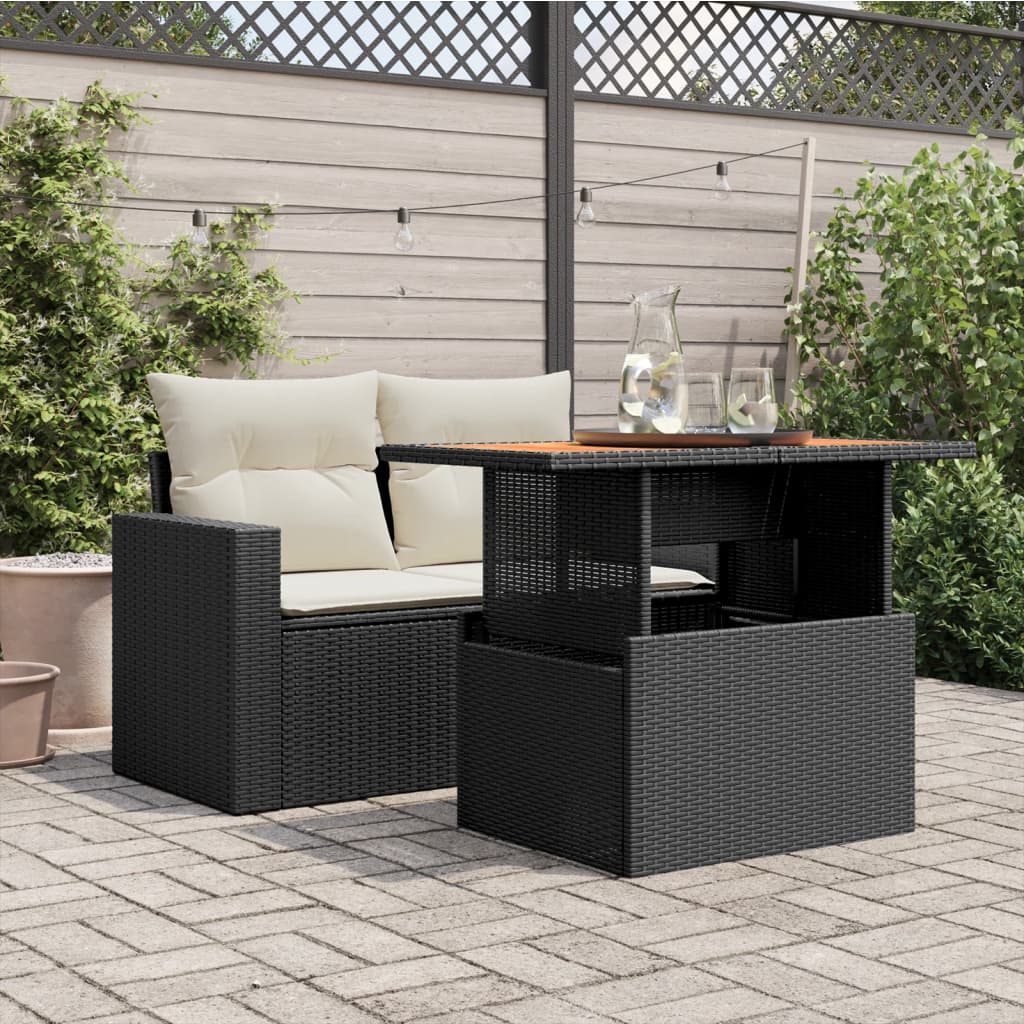 vidaXL fekete polyrattan és akácfa kerti asztal 100 x 55 x 73 cm