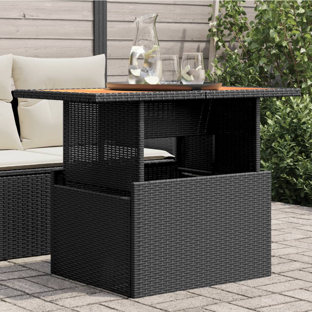 vidaXL Gartentisch Schwarz 100x55x73 cm Poly Rattan und Akazienholz