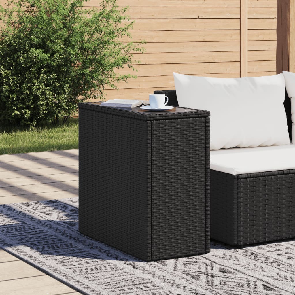 Thumbnail - vidaXL Garten-Beistelltisch mit Glasplatte Schwarz 58x27,5x55cm Rattan