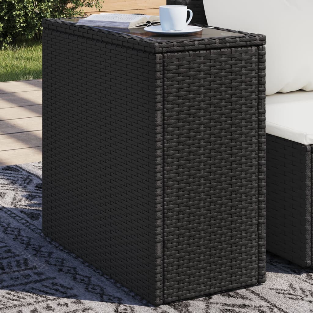 vidaXL havebord med glastop 58x27,5x55 cm polyrattan sort