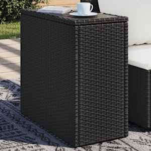 Vrtna miza s stekleno mizno ploščo črna 58x27,5x55cm poli ratan