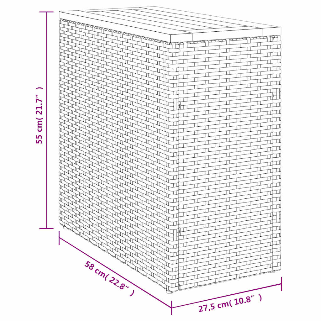 Masă laterală de grădină blat lemn negru 58x27,5x55cm poliratan - imagine 11
