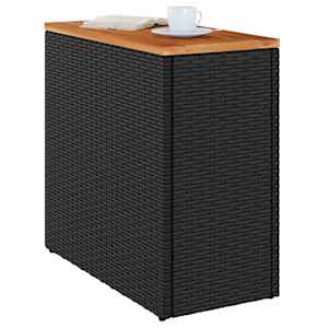 Zahradní odkládací stolek s dřevěnou deskou černý 58 x 27,5 x 55 cm polyratan - obrázek 4