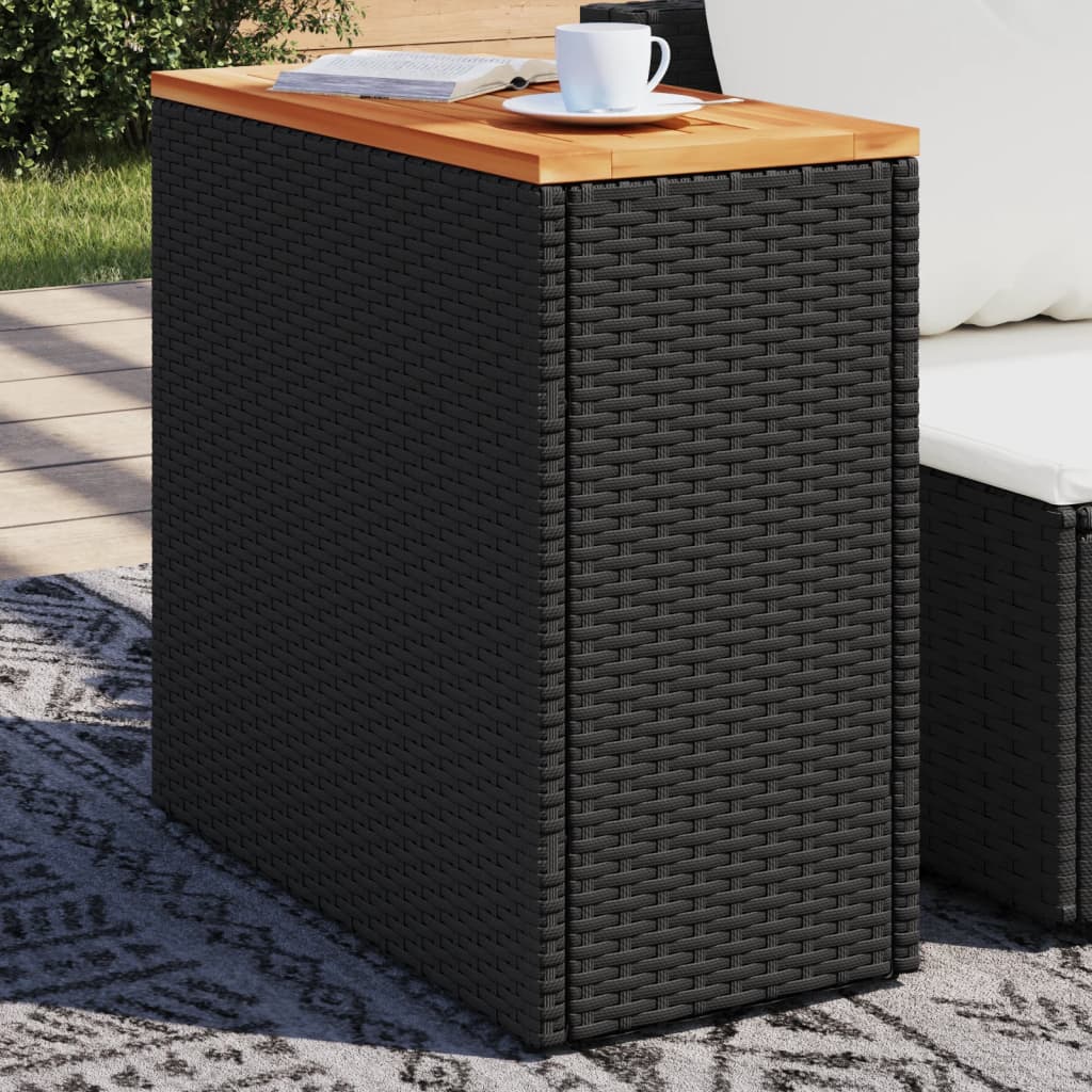 vidaXL Garten-Beistelltisch mit Holzplatte Schwarz 58x27,5x55cm Rattan