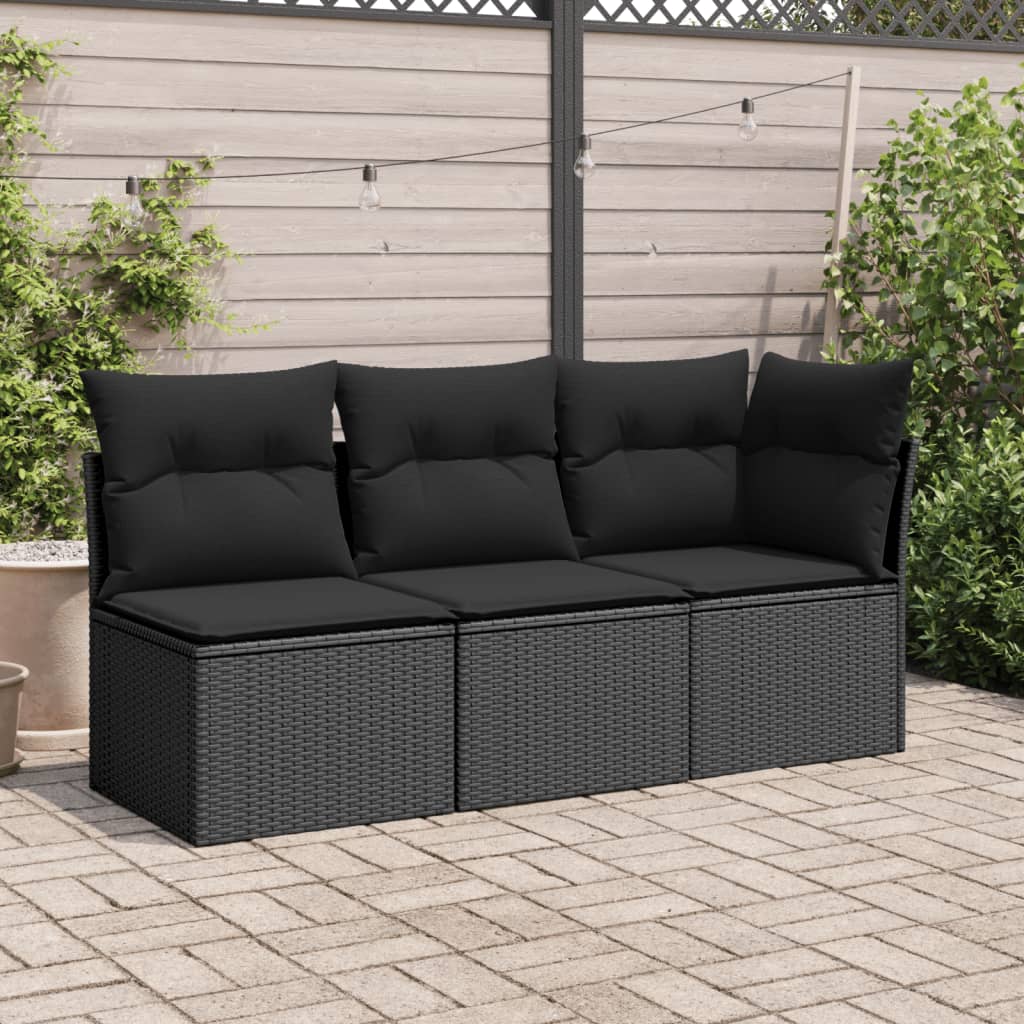 vidaXL Tuinstoel zonder armleuning met kussens poly rattan zwart afbeelding