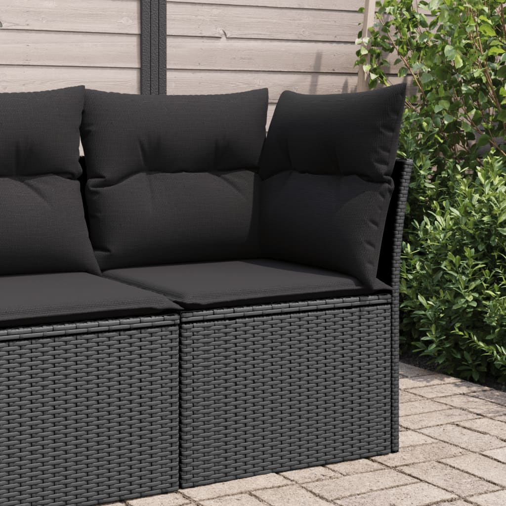 vidaXL Garten-Ecksofa mit Kissen Schwarz Poly Rattan