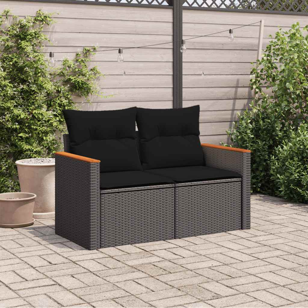 vidaXL Tuinbank 2-zits met kussens poly rattan zwart afbeelding
