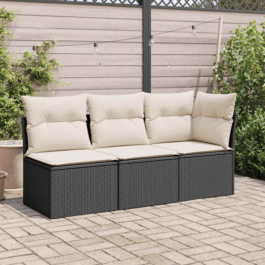 vidaXL fekete polyrattan karfa nélküli kerti kanapé párnával
