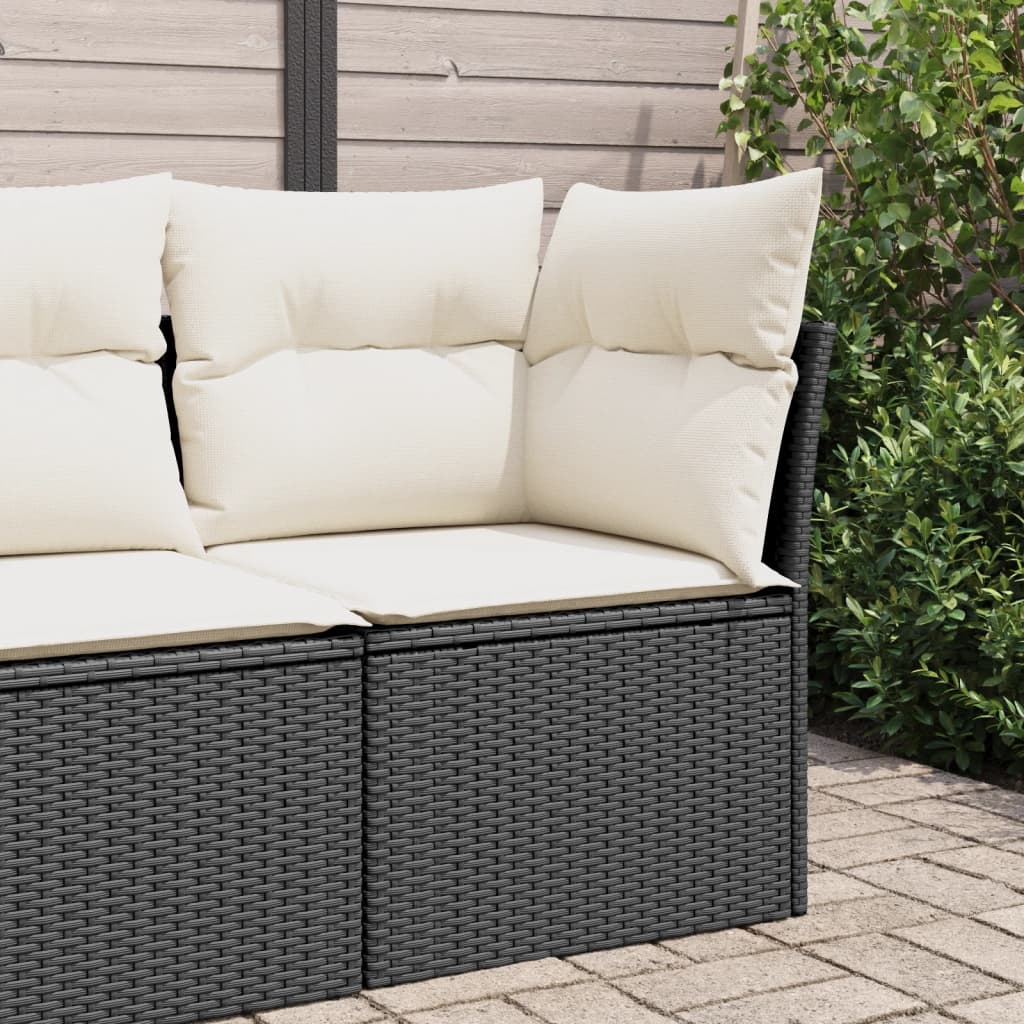 vidaXL Garten-Ecksofa mit Kissen Schwarz Poly Rattan