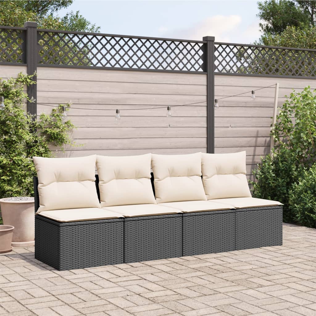 vidaXL Tuinbank 4-zits met kussens poly rattan zwart afbeelding